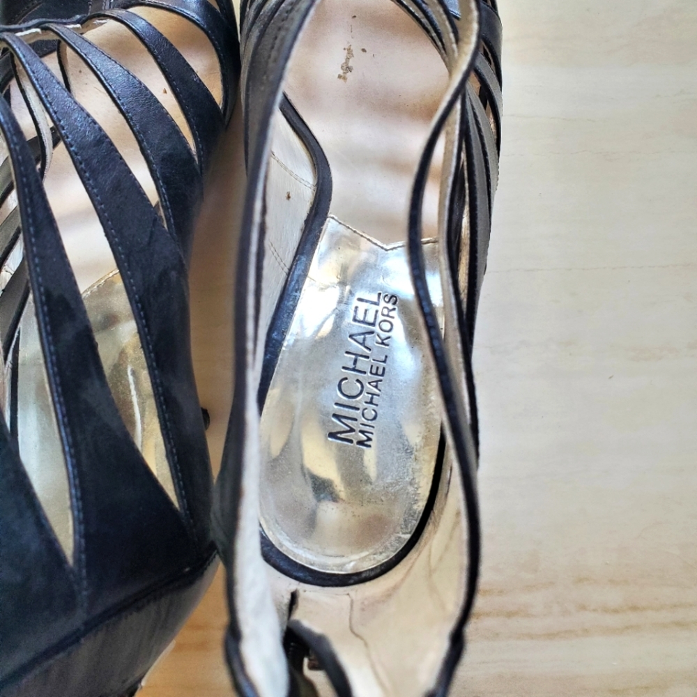 Michael Kors Genuine Leather Mavis Open Toe Gladiator Black Heel, Size 8.5 - Picture 3 of 7